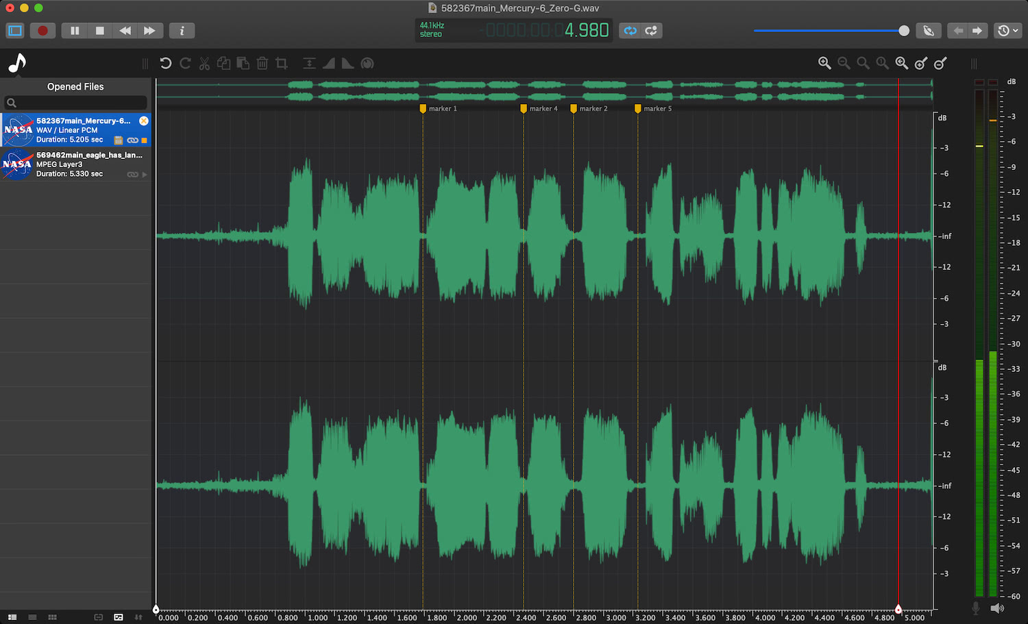 Ocenaudio Editor with Markers