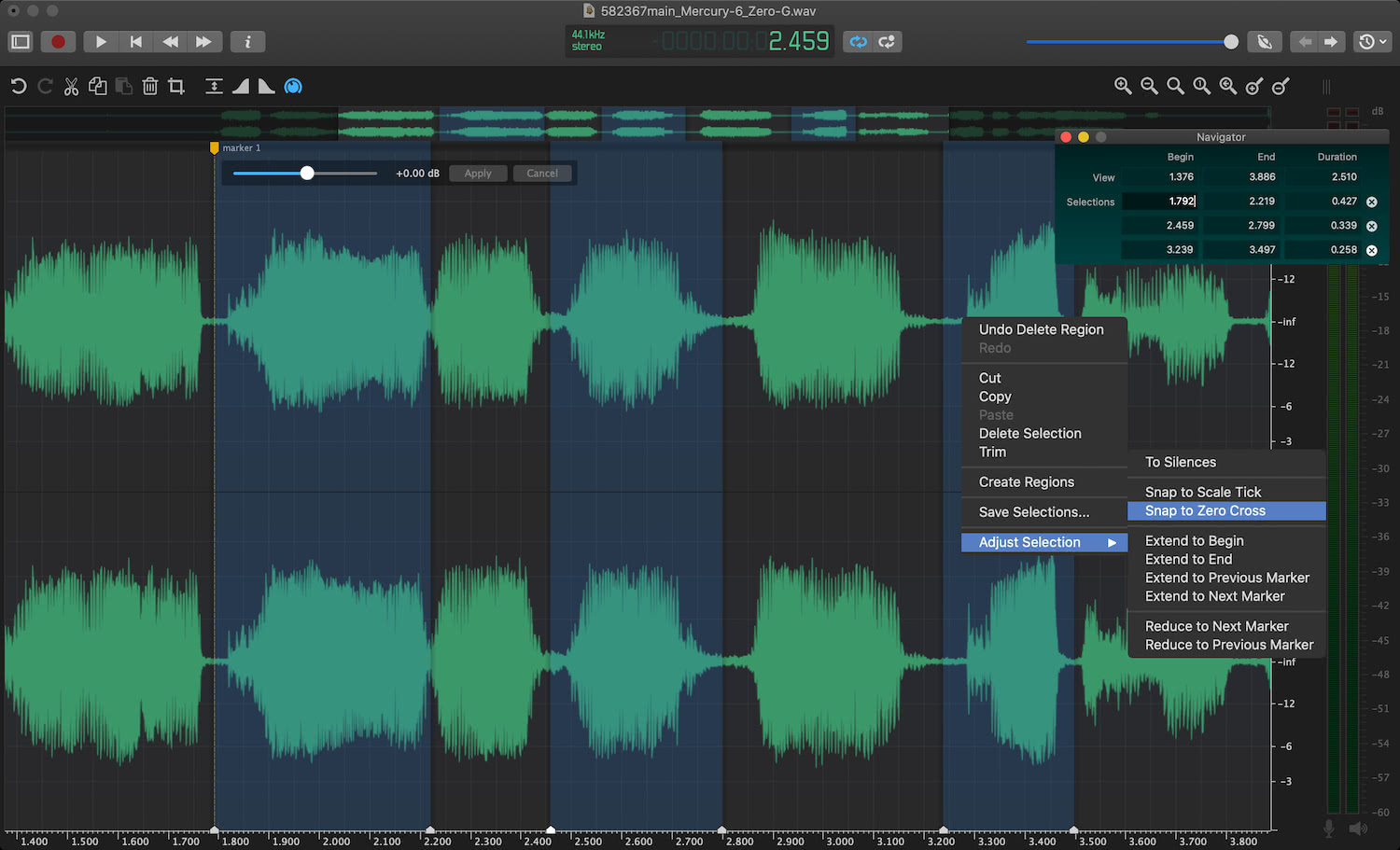 Ocenaudio Editor Multi-select